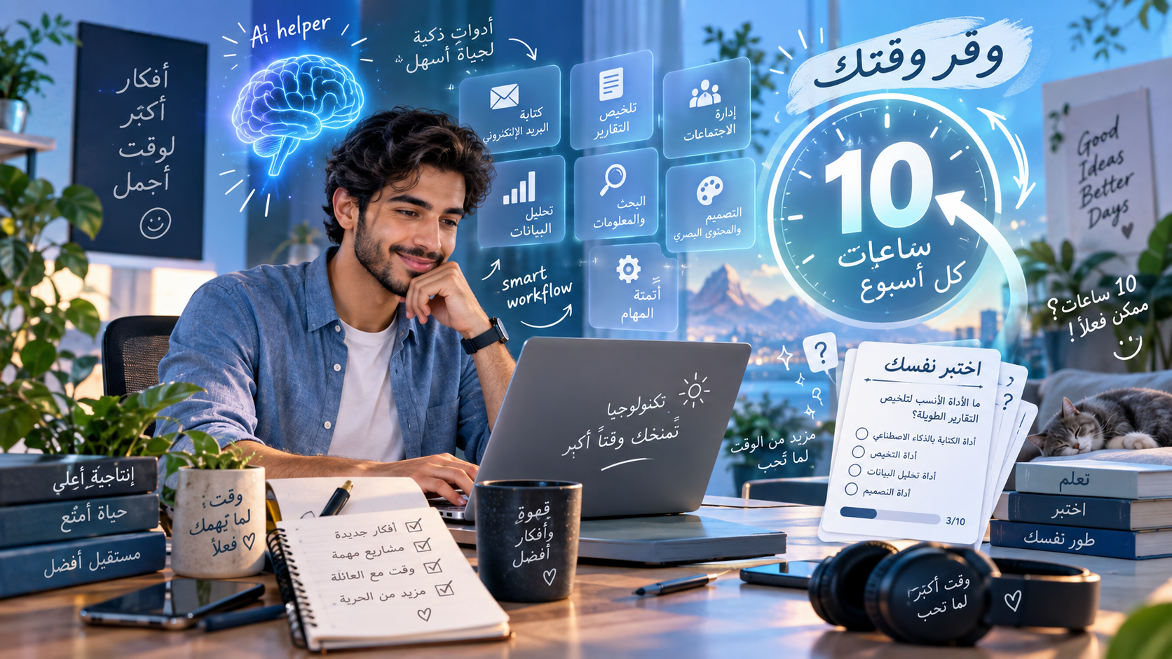 أدوات الذكاء الاصطناعي لتوفير الوقت مع اختبار تفاعلي من 8 أسئلة